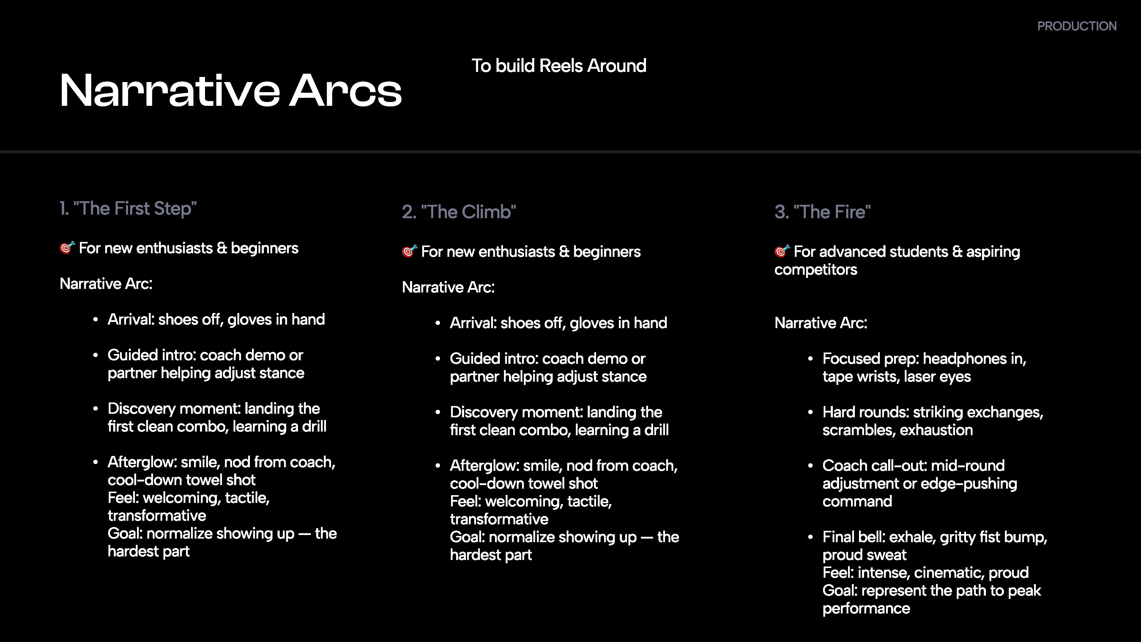 Project brief page — narrative arcs